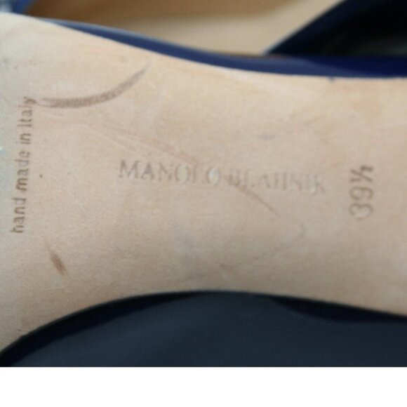 Manolo Blahnik Navy Patent Leather Heels Bow Cutout Size 9.5 (EU 39.5) Designer - Picture 6 of 7
